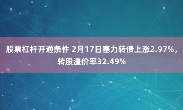 股票杠杆开通条件 2月17日塞力转债上涨2.97%，转股溢价率32.49%